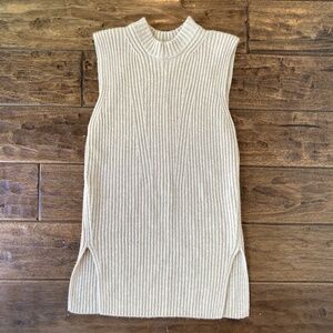 Vince Ribbed Wool Cashmere Sleeveless Tan Tunic Sweater Small Minimalist